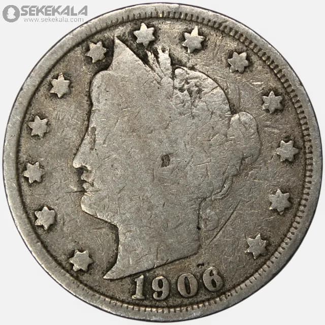 سکه 5 سنت قدیمی آمریکا 1906 (Liberty- آزادی)