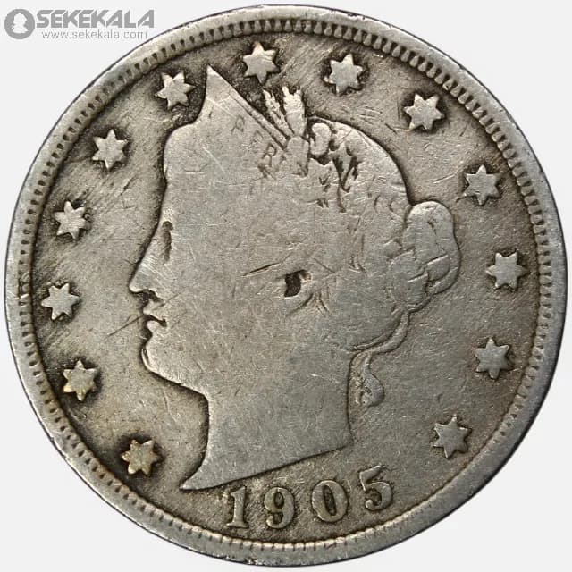 سکه 5 سنت قدیمی آمریکا 1905 (Liberty- آزادی)