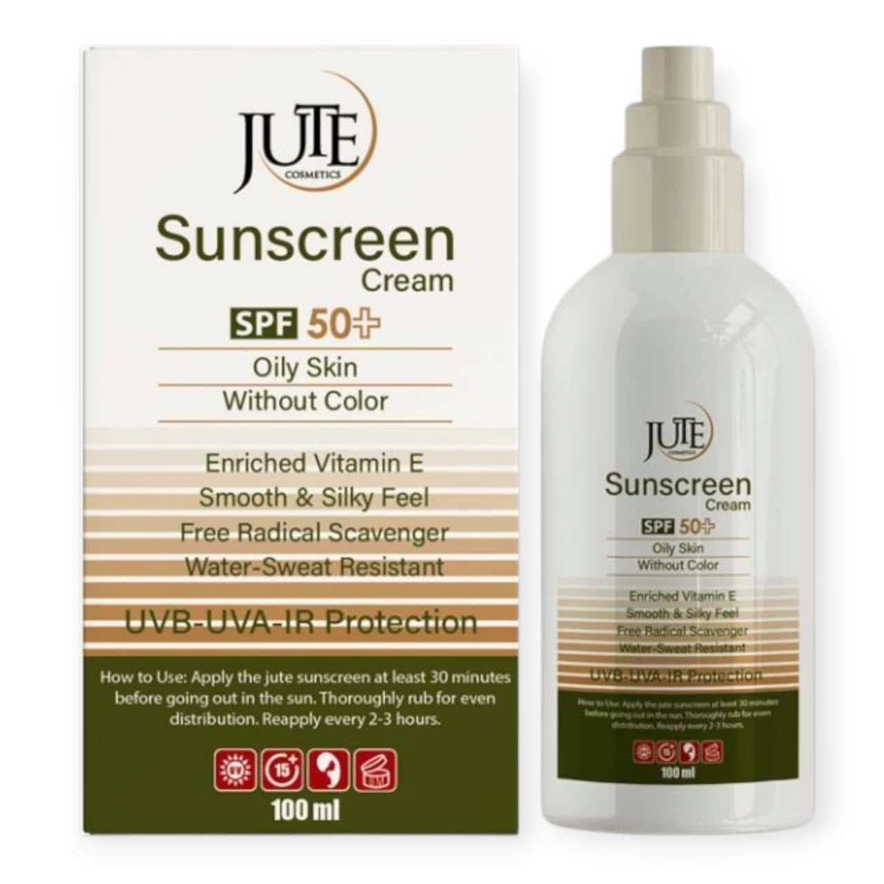 کرم ضدآفتاب بی رنگ پوست چرب ژوت JUTE با SPF50 حجم 100 میل