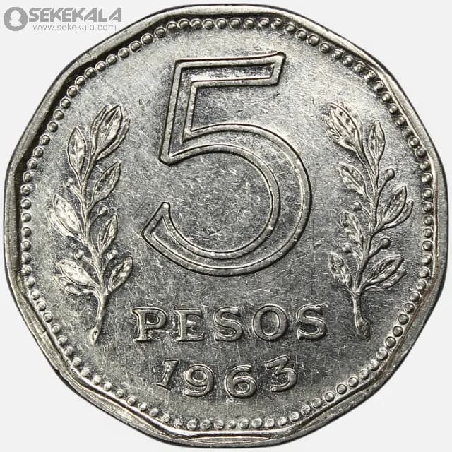 سکه 5 پزو آرژانتین 1963 — تصویر ۲