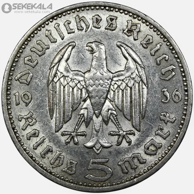 سکه ۵ رایش‌مارک نقره آلمان نازی 1936