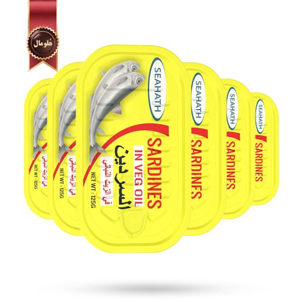 6 عدد کنسرو ماهی سیهات Seahath مدل ساردین در روغن گیاهی sardines in veg oil وزن 125 گرم (اورجینال)