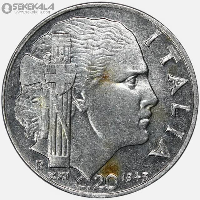 سکه 20 سنتسیمی ایتالیا 1943 (ویکتور امانوئل سوم)