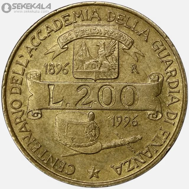 سکه 200 لیره یادبودی ایتالیا 1996 (آکادمی خدمات گمرکی)