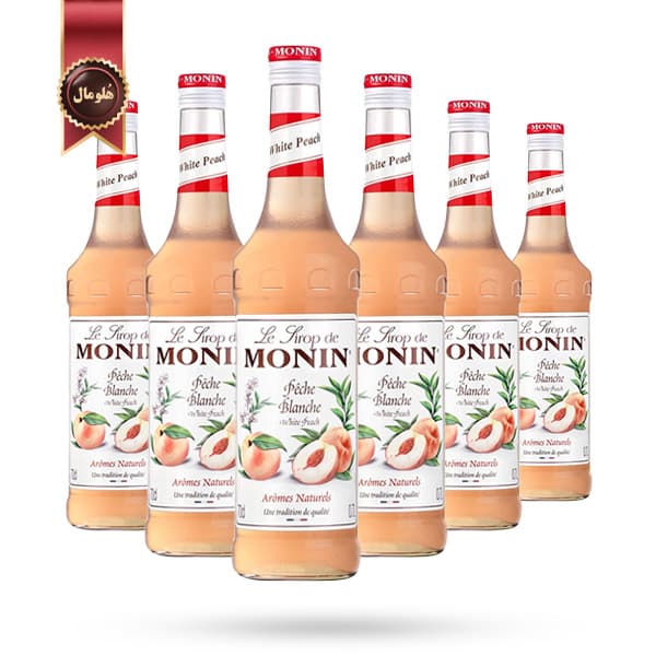 6 عدد سیروپ مونین Monin طعم هلو سفید White Peach حجم 700 میلی لیتر (اورجینال)