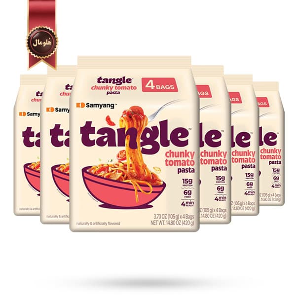 6 بسته نودل تانگل سامیانگ samyang Tangle مدل گوجه‌ای چانکی Chunky Tomato وزن 105 گرم پک 4 تایی (اورجینال)