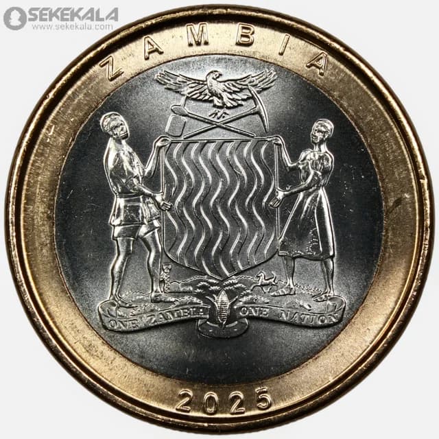 سکه 2 کواچا دوفلزی کمیاب زامبیا 2025 (UNC) — تصویر ۲