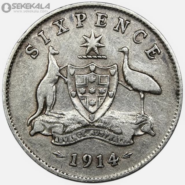 سکه 6 پنس نقره کمیاب استرالیا 1914 (جرج پنجم)