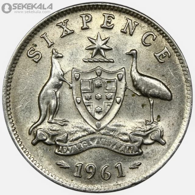 سکه 6 پنس نقره کمیاب استرالیا 1961 (ملکه الیزابت)(UNC)