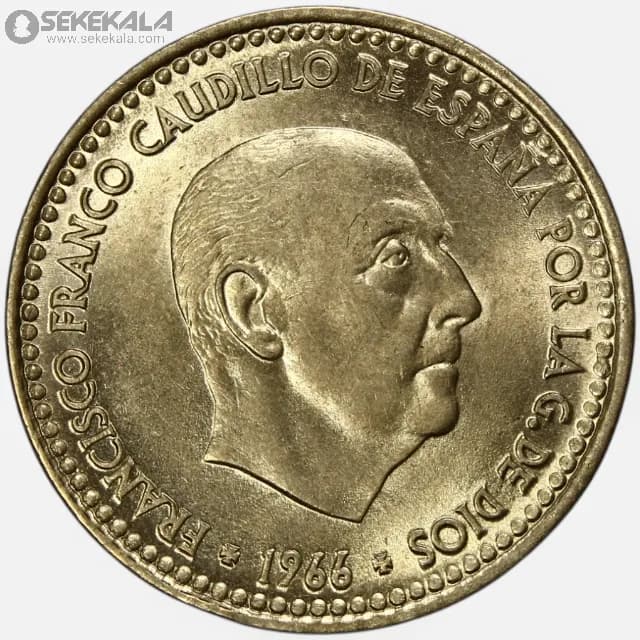 سکه 1 پزوتا اسپانیا 1966(فرانسیسکو فرانکو)(UNC) — تصویر ۲