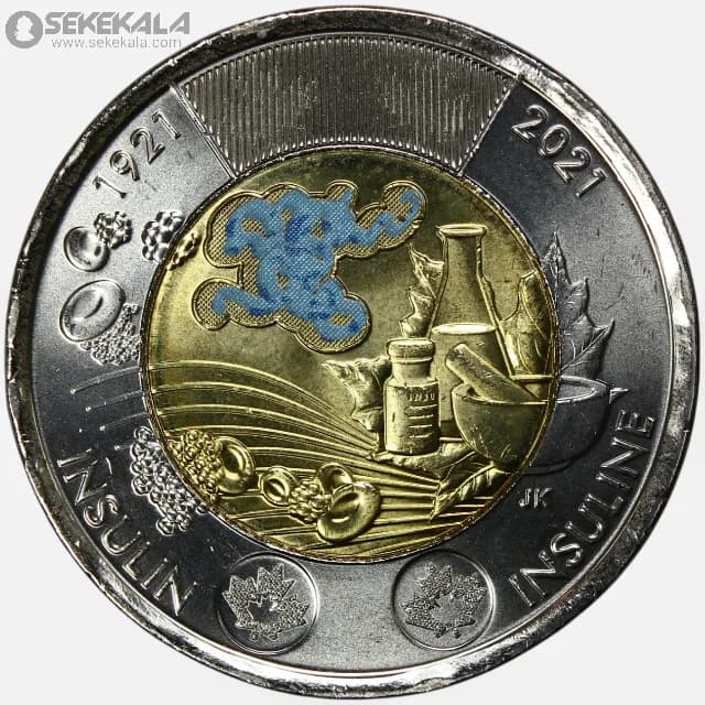 سکه 2 دلار یادبودی کمیاب کانادا 2021 (انسولین)(UNC)