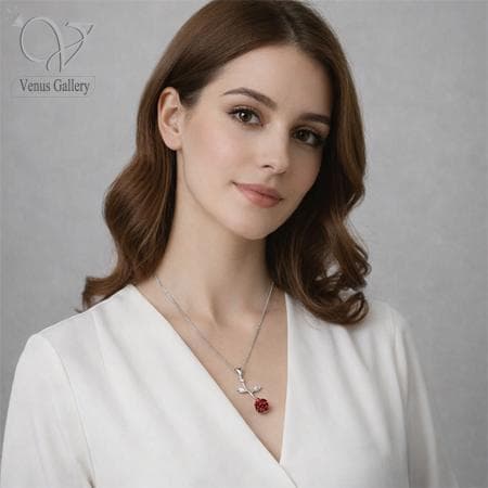 گردنبند گل رز نقره دخترانه / زنانه کد 905 — تصویر ۲