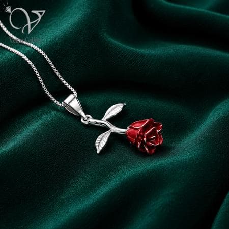 گردنبند گل رز نقره دخترانه / زنانه کد 905 — تصویر ۳