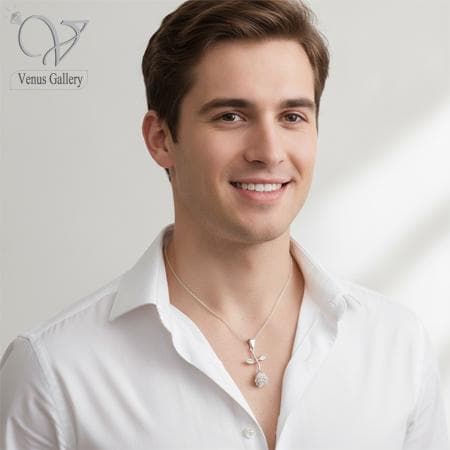 گردنبند گل رز نقره دخترانه / زنانه کد 905 — تصویر ۴