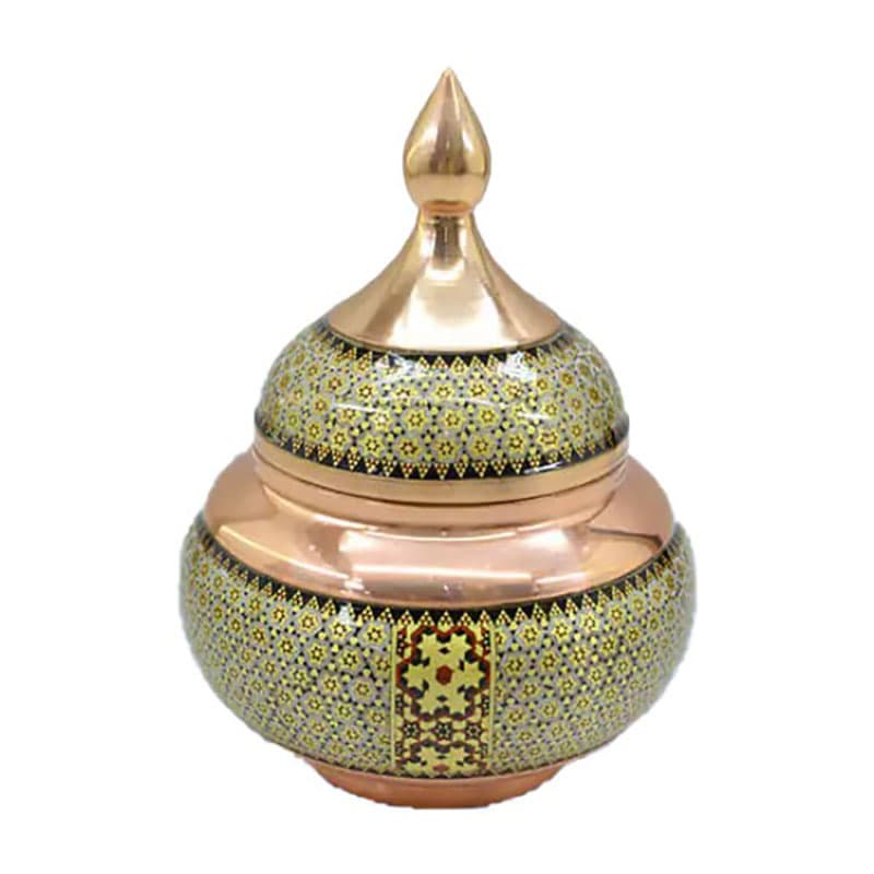 قندان مس و خاتم کاری شالدار 18 سانت — تصویر ۲