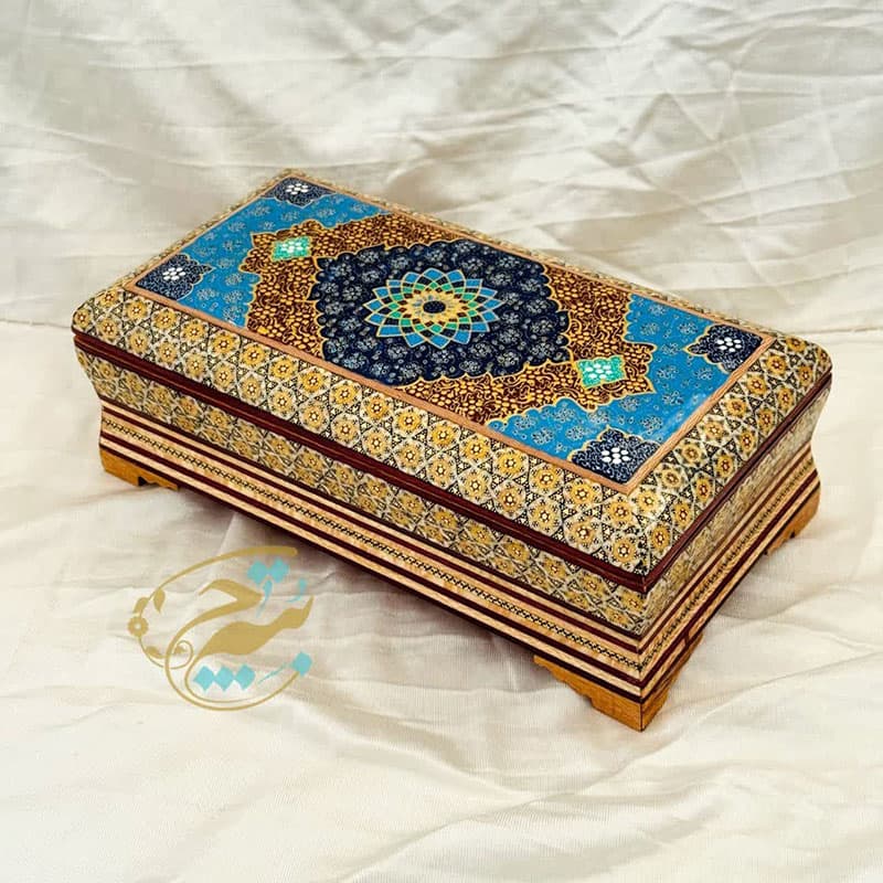 جعبه دستمال کاغذی و جاقاشقی خاتم کاری اسلیمی — تصویر ۷