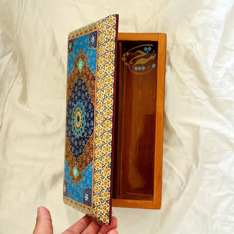 جعبه دستمال کاغذی و جاقاشقی خاتم کاری اسلیمی — تصویر ۴