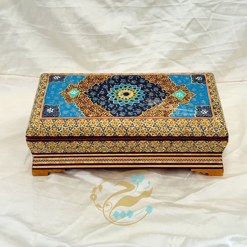 جعبه دستمال کاغذی و جاقاشقی خاتم کاری اسلیمی — تصویر ۳