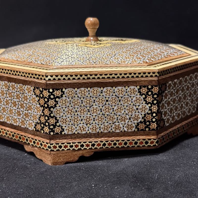 شکلات خوری خاتم کاری هشت گوش شیشی — تصویر ۵