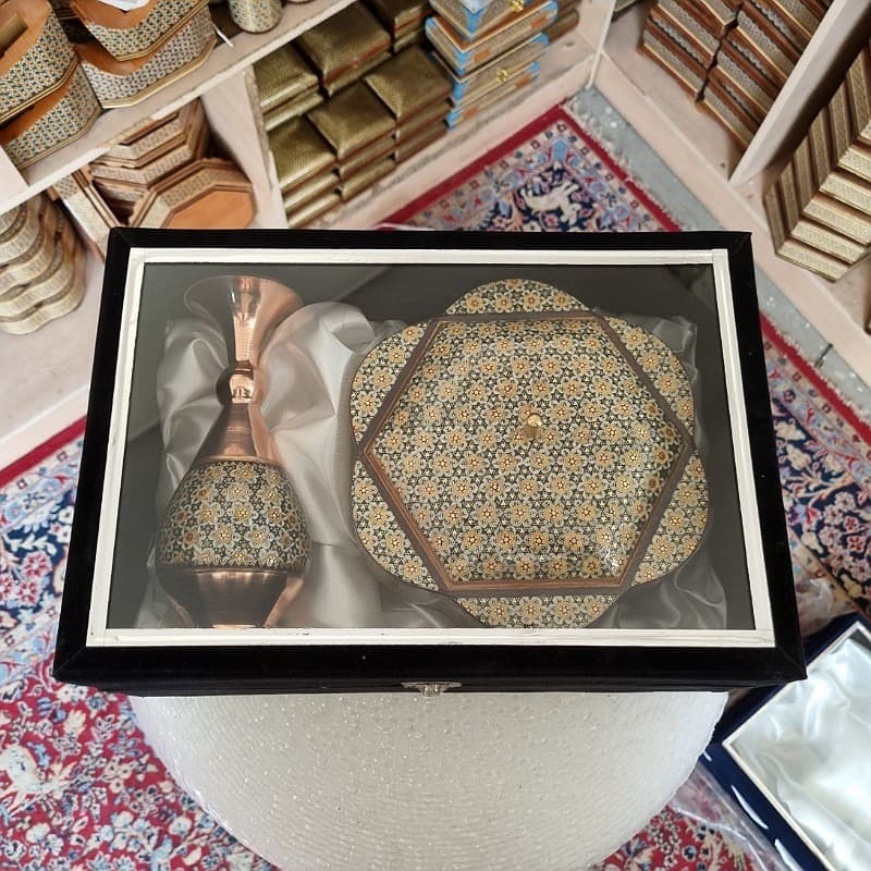 پک هدیه گلدان و شکلات خوری خاتم کاری — تصویر ۵