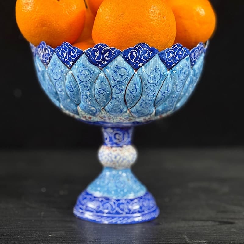 میوه خوری میناکاری کاسه پایه دار متوسط — تصویر ۲