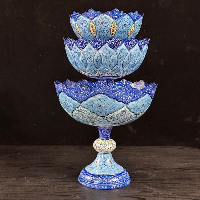 میوه خوری میناکاری کاسه پایه دار کوچک — تصویر ۲