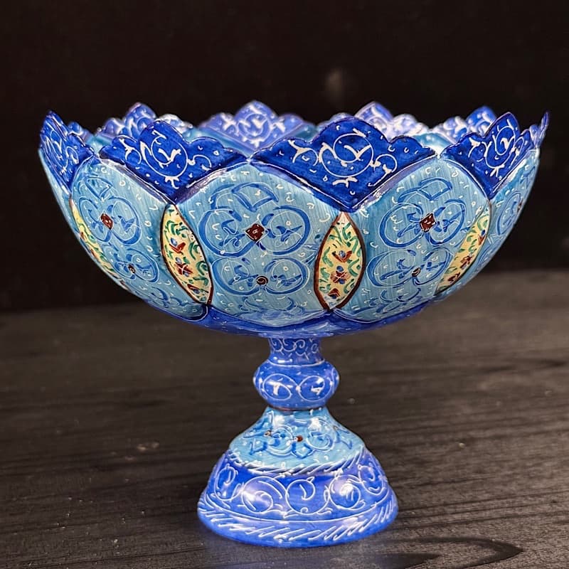 میوه خوری میناکاری کاسه پایه دار کوچک — تصویر ۵