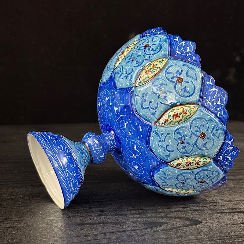 میوه خوری میناکاری کاسه پایه دار کوچک — تصویر ۴