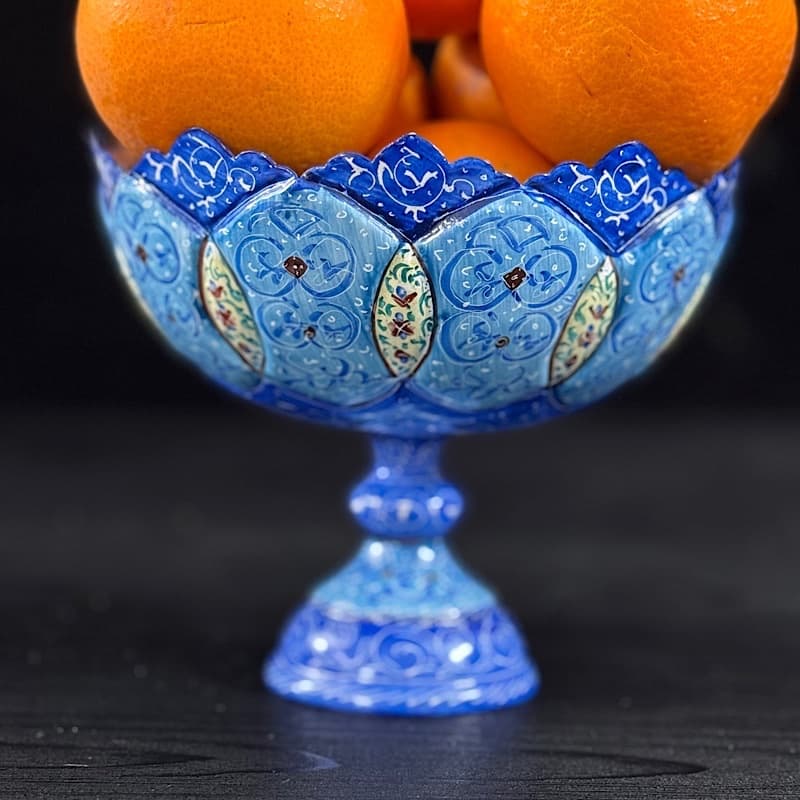 میوه خوری میناکاری کاسه پایه دار کوچک — تصویر ۳