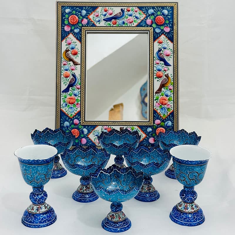 ست هفت سین میناکاری مسی مدل نیلوفر آبی