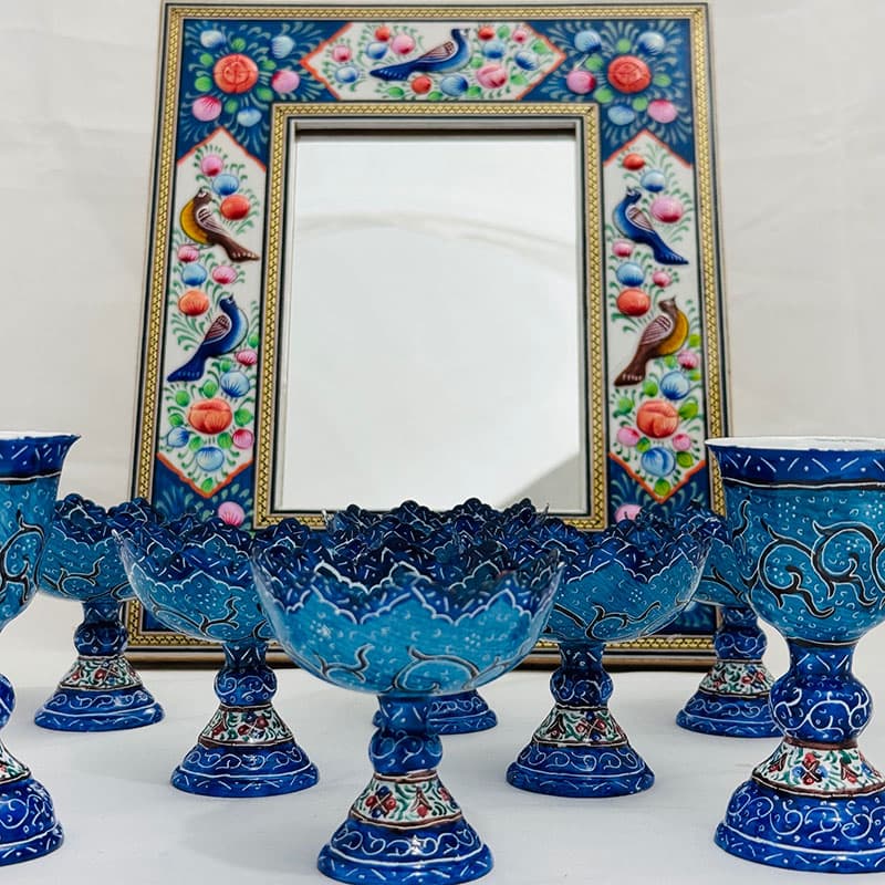 ست هفت سین میناکاری مسی مدل نیلوفر آبی — تصویر ۵