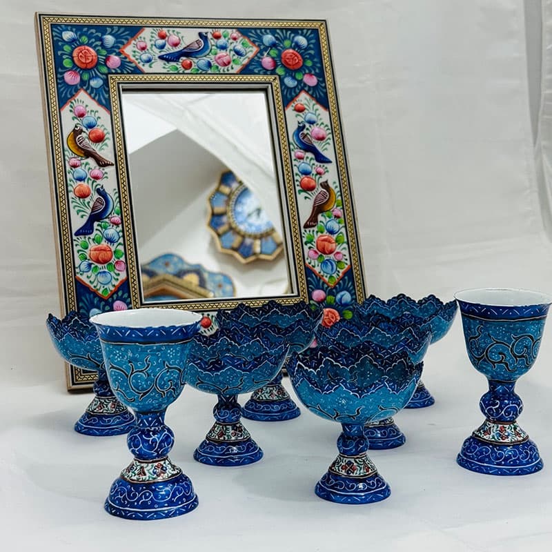 ست هفت سین میناکاری مسی مدل نیلوفر آبی — تصویر ۲