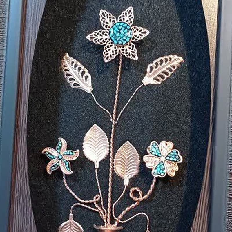قاب گل مسی فیروزه کوبی سه گل قاب کلاسیک — تصویر ۴