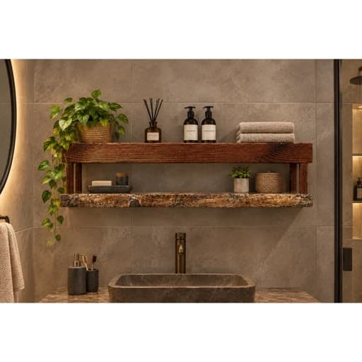 شلف دیواری چوبی روستیک پایه مخفی مبلمان اورلین مدل 967258
