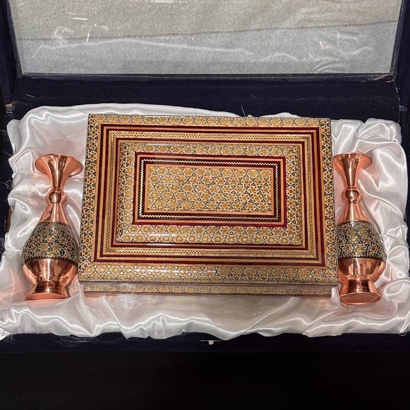 پک هدیه جفت گلدان و جاقرآنی خاتم کاری