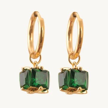 گوشواره طلا زنانه حلقه ای یشم مربع