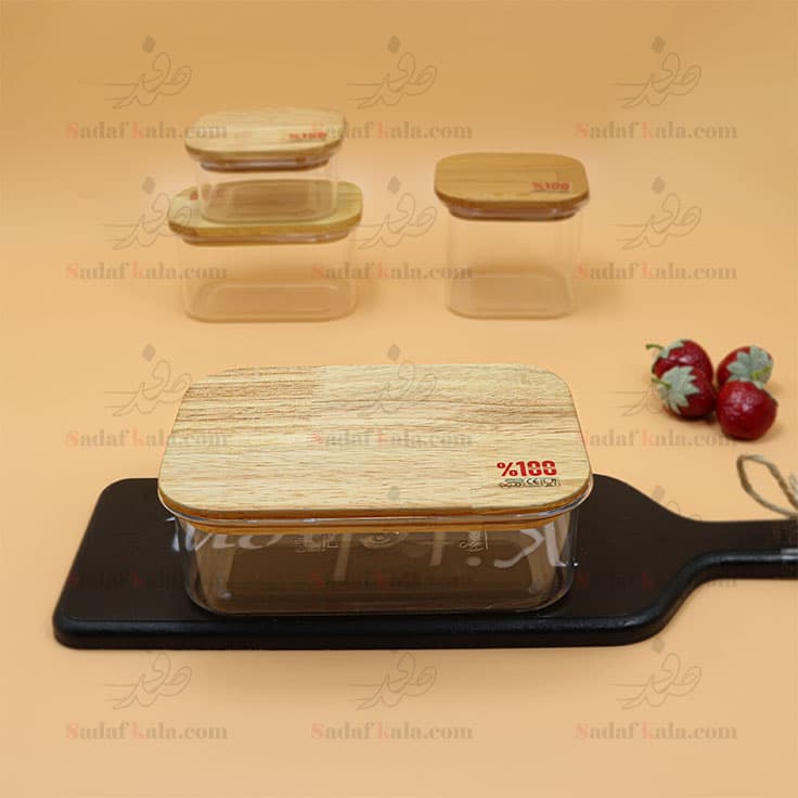 ظرف مستطیل 1 لیتر هانی لند درب چوبی زیباسازان (24) / 35193