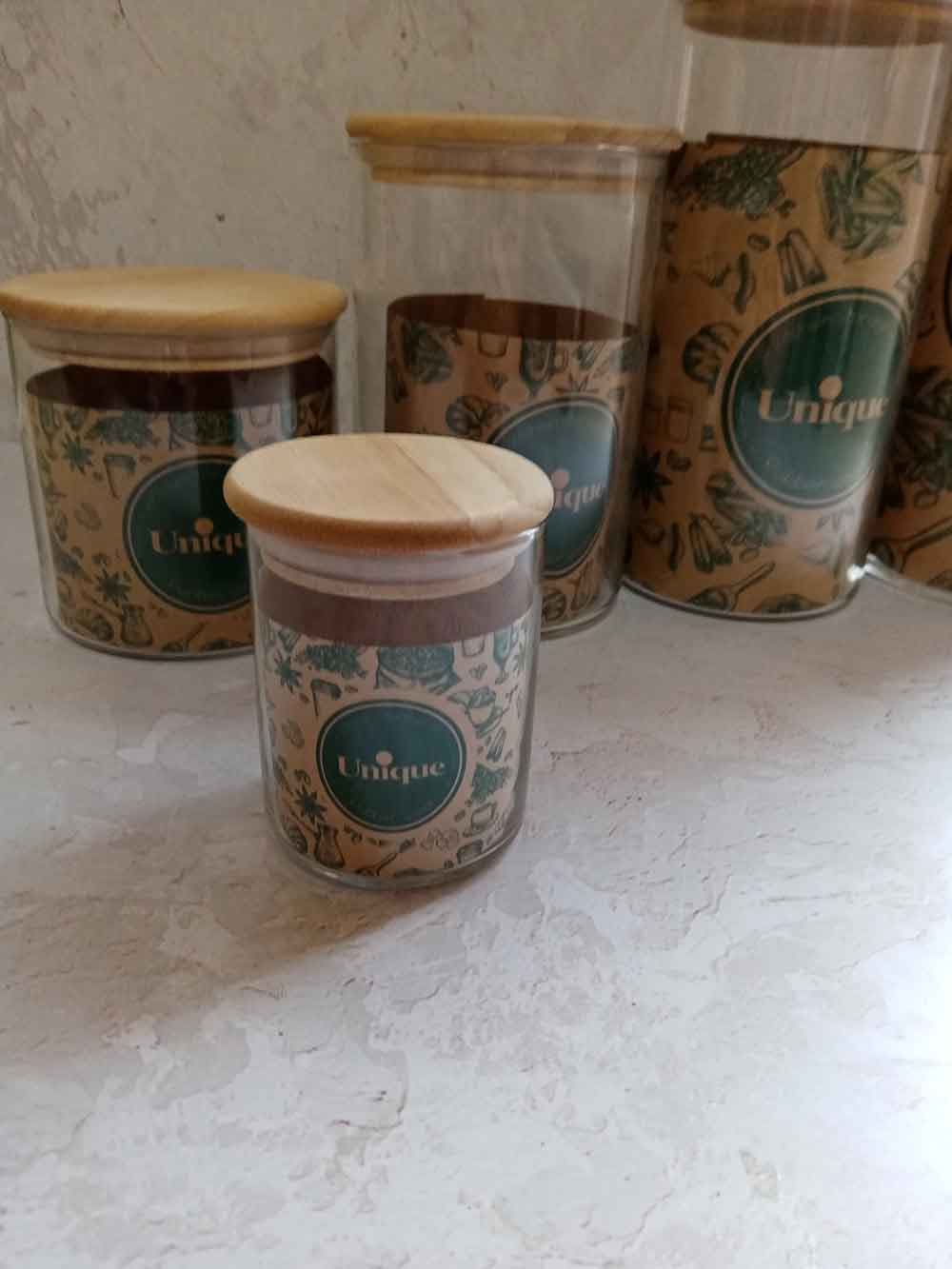 بانکه شیشه ای با درب چوبی بامبو (5081) — تصویر ۵