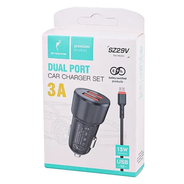 شارژر فندکی دو پورت Sky Dolphin مدل SZ29V به همراه کابل میکرو — تصویر ۲