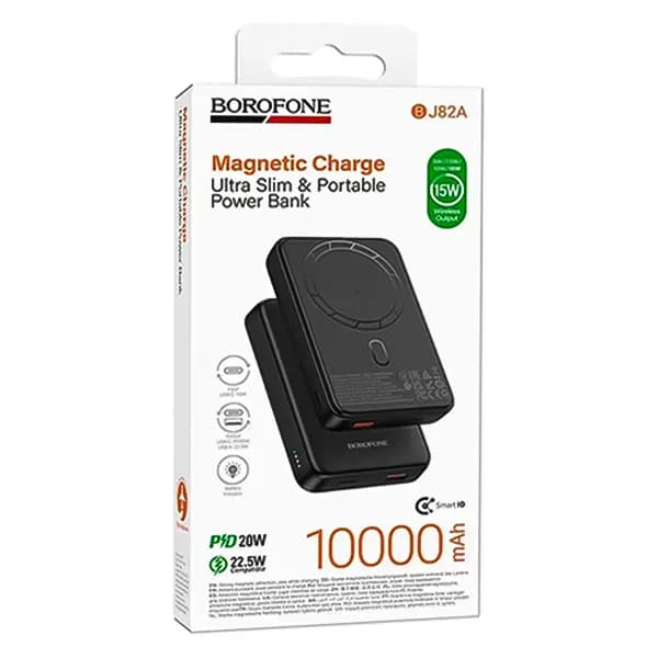 شارژر همراه وایرلس مگنت PD20W + 22.5W بروفون مدل BJ82A ظرفیت 10000mAh — تصویر ۲