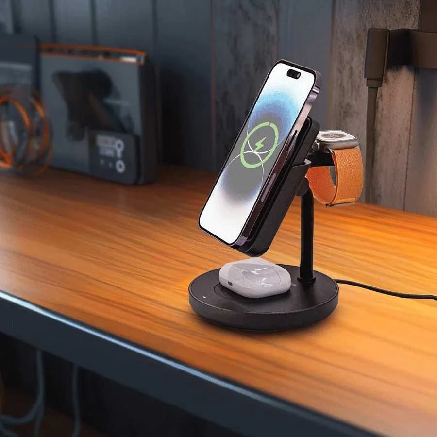 استند و پاوربانک وایرلس مگ سیف PORODO 4-IN-1 MAGSAFE DOCK PBFCH024 — تصویر ۲