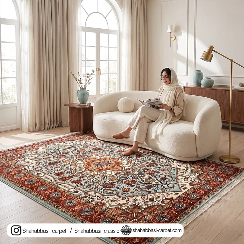 فرش سنتی کد 800126 سبزآبی