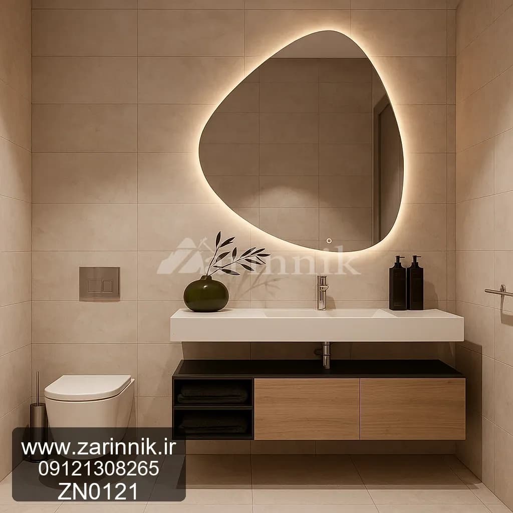 روشویی مدرن سرامیکی کابینتی با شلف دیواری سفید 120 سانت کد L09CCR0086 زرین نیک کد ZN0121