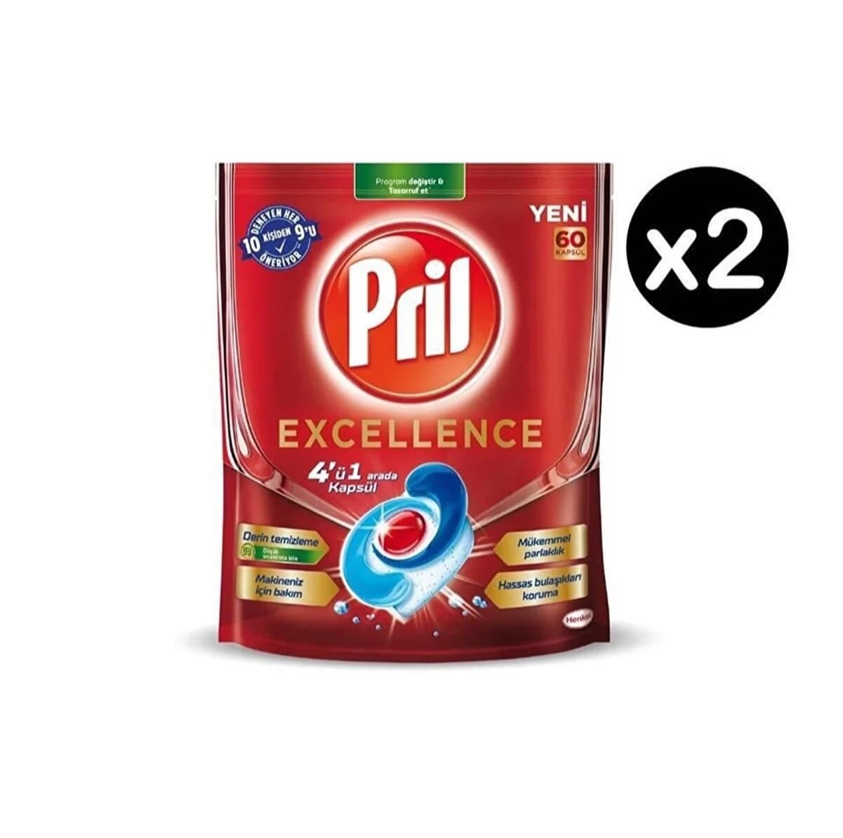 قرص ماشین ظرفشویی 4 در 1 پریل مدل Excellence بسته 60 عددی