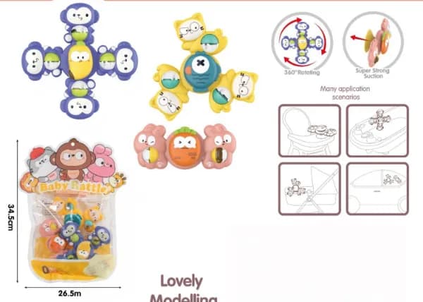 ست اسپینر سه تکه حیوانات baby rattle