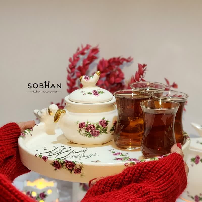 سینی دونفره گرد گلسرخی
