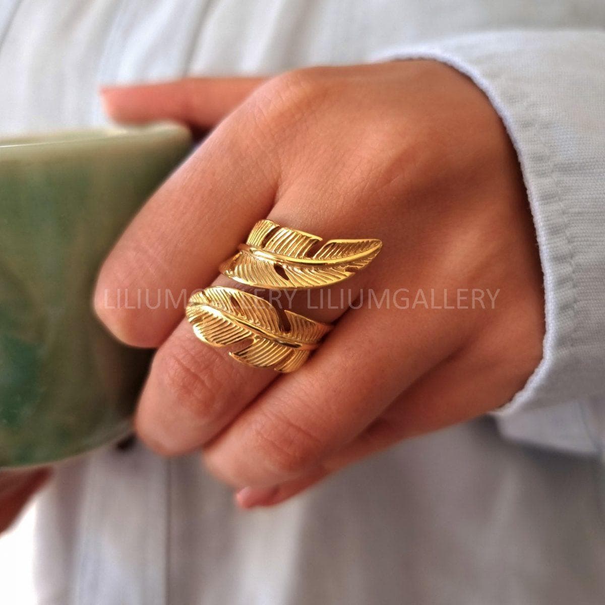 انگشتر طلا زنانه طرح برگ — تصویر ۲