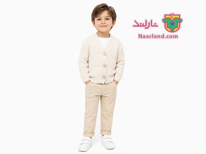 پولیور بافت کاردیگن مخمل برند Topolino آلمان رنگ نخودی — تصویر ۲