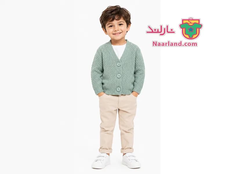 پولیور بافت کاردیگن مخمل برند Topolino آلمان سبز پاستلی — تصویر ۲