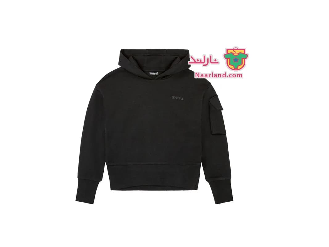 هودی کراپ کلاه دار دخترانه دورس Pepperts آلمان مشکی ساده